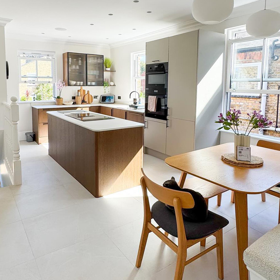 Clifton pearl concrete effect tile in a bright kitchen